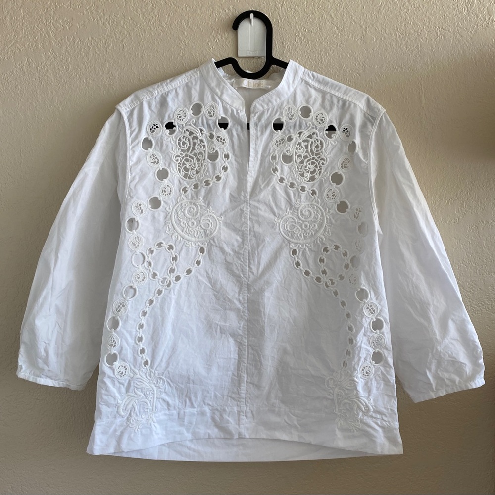 Chloe white poplin eyelet embroidered blouse EUR34